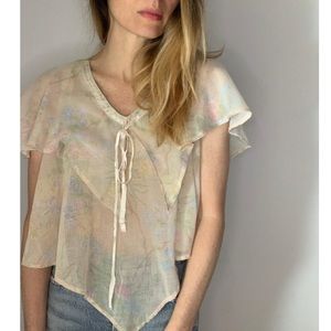 Vintage Floral Sheer Layered Flowy Boho Cottagecore Blouse